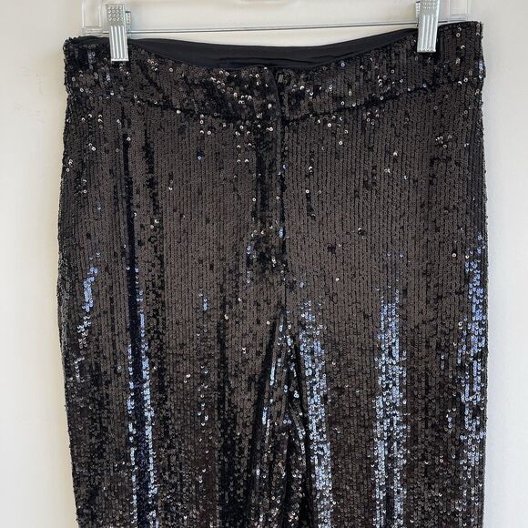 Express High Waisted Sequin Cocktail Party Ankle Pant Black Size Medium NWT - Picture 3 of 13